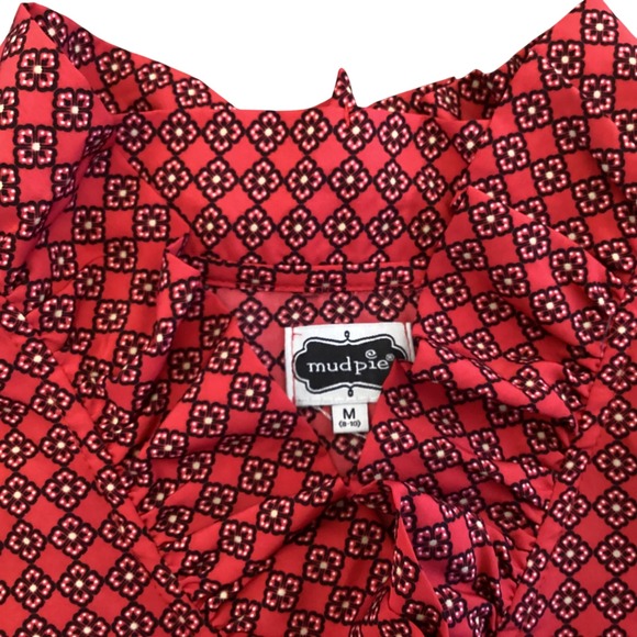Mud Pie Red Print Ruffle Collar‎ Long Sleeve Tunic Top - Size M - Picture 6 of 8